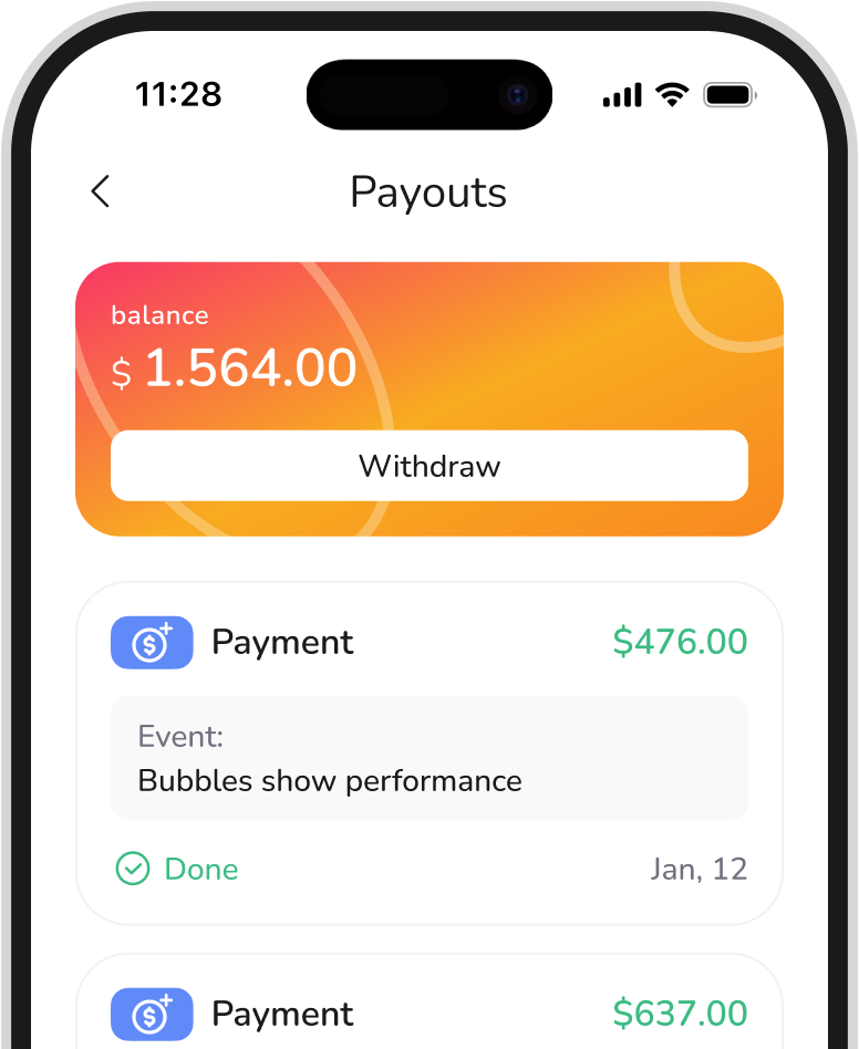 Get paid for confirmed events